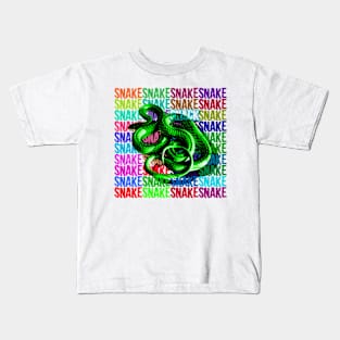 Snake popart rofl snack neon text Kids T-Shirt